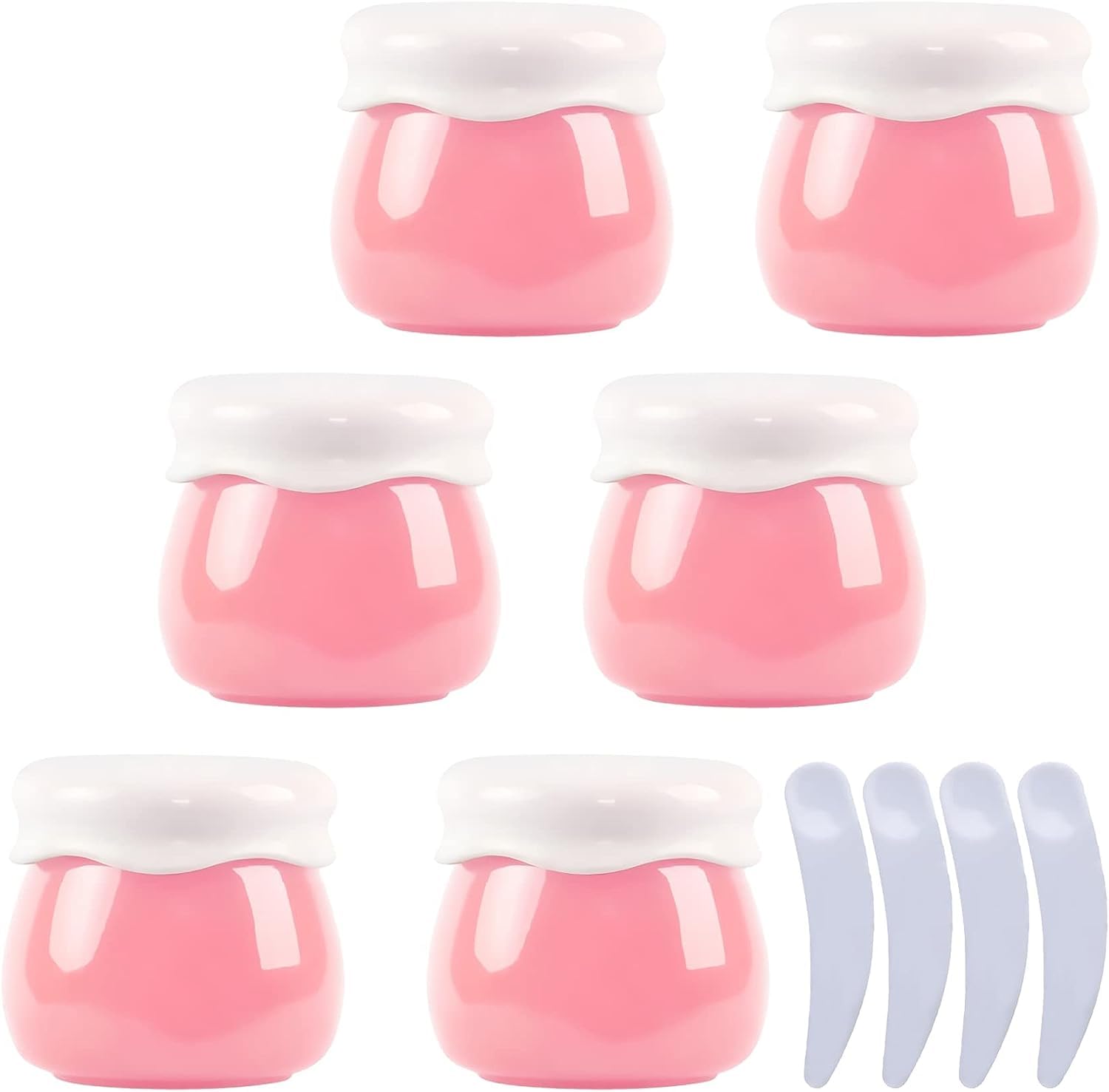 dfEDRd Plastic Cosmetic Jar, Pack of 6, Empty Pink 10ml Container Face CreamTravel Bottle + 4 X Spatula(Pink)