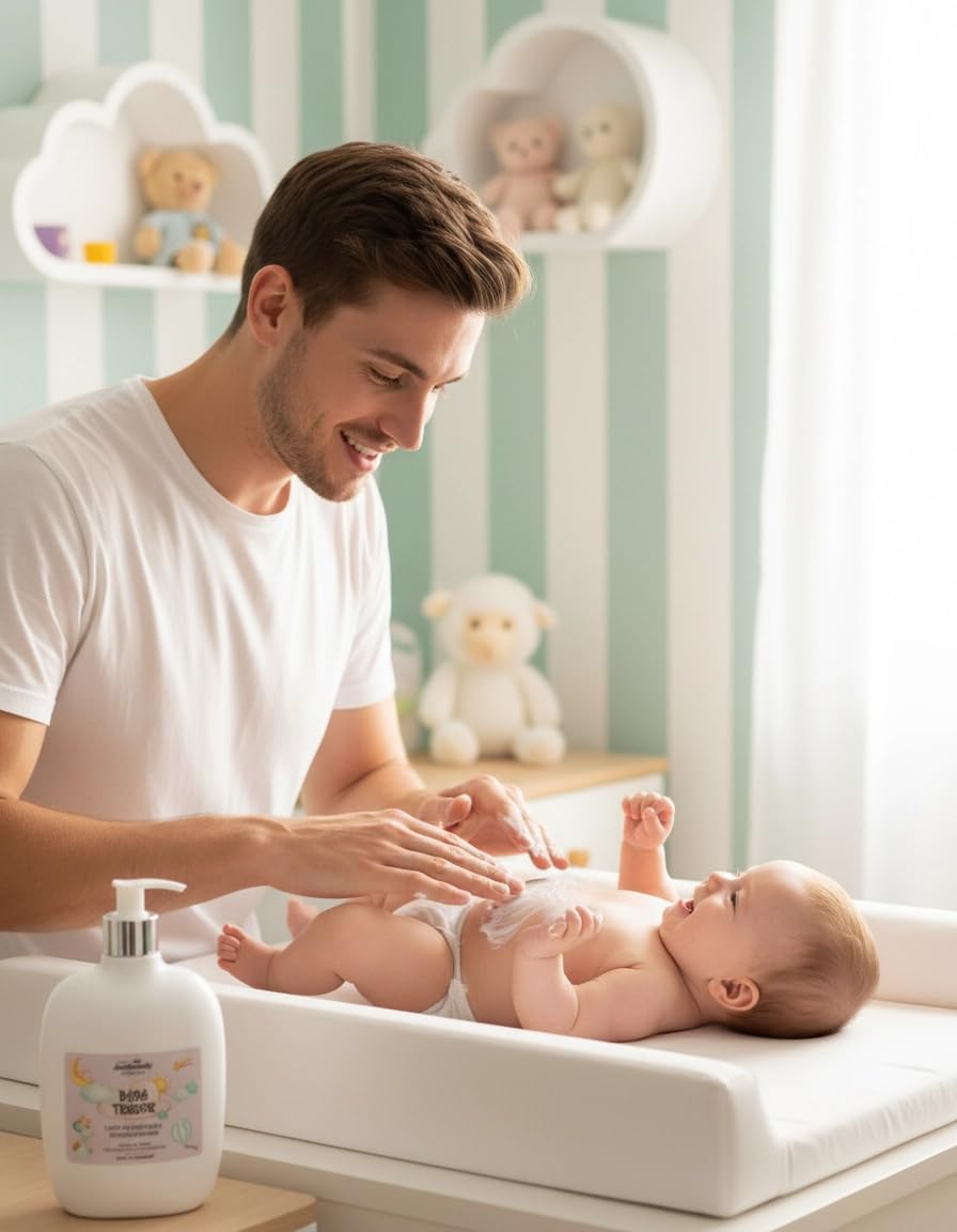 Bébé Trésor - Set per la cura della pelle sensibile del bambino, latte corpo 500 ml, gel doccia 300 ml, olio da massaggio naturale 200 ml