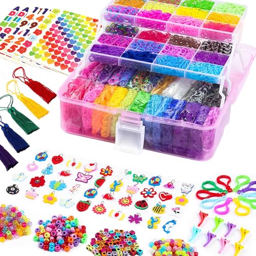 FunzBo Coffret XXL de Bracelets en Élastique à Créer - Plus de 15000 Pièces avec 28 Couleurs - Inclut Colliers, Bagues et Accessoires - Kit de Loisir...