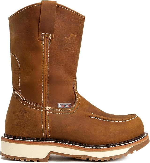 King Welt Lasso Work Boots for Men, 11" Double Density Sole Pull Up Moc Toe Slip Resistant Full Grain Leather - Tabacco4
