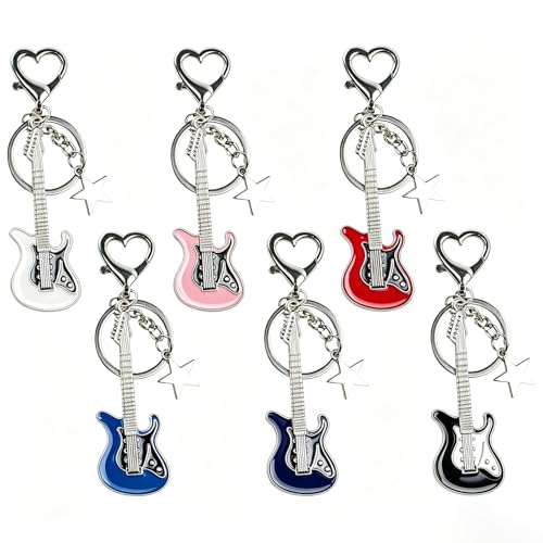 Porte-clés guitare avec étoile en lot de 6 pièces pour fan de musique