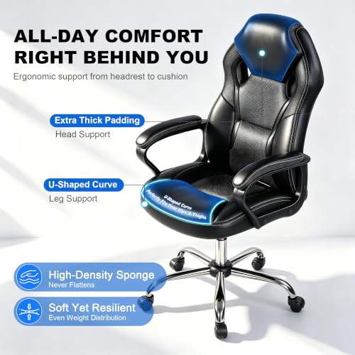 Image of Gaming Office Chair, PU & Mesh Design Computer Desk Chair, Wide Seat Big and Tall Swivel Office Chair, 400 LBS Weight Capacity Metal Base for Home Office Gaming