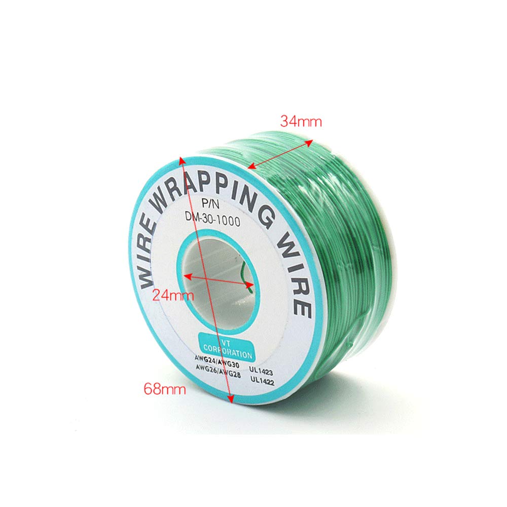 Cable Electrónico 30 AWG, 250 Mts (820 Pies) Rollo, Diámetro Núcleo 0,25mm (0,01 pulg.), Hilo Cobre para Soldadura PCB (Negro, Rojo, 250m/Rol, 2 Rollos)