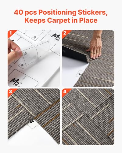 Image of VEVOR Carpet Tiles Reusable 24x24 inch, 24 PCS Modular Carpet Square Rug, Commercial Floor Soft Padded for Seamless Cover 96sq.ft, Easy DIY for Living Room Bedroom Office Indoor,Dark Brown