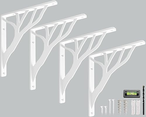 Balin Designs Soporte de estante de árbol blanco para estantes de 7, 8 y 9 pulgadas, paquete de 4 soportes de metal decorativos resistentes para Balin Designs Soporte de estante de árbol blanco para estantes de 7, 8 y 9 pulgadas, paquete de 4 soportes de metal decorativos resistentes para
