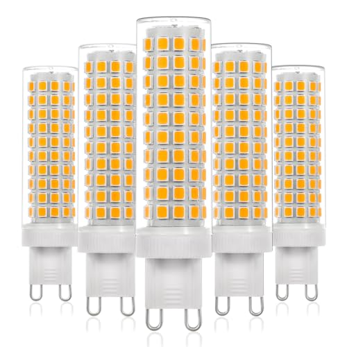 Joutameili 5 Pack G9 LED Bulb 10W 1250LM Super Bright, 100W Halogen Bulb Equivalent, Flicker-Free AC100V-265V, Warm White 3000K, Ceramic Base PC Cover Non-Dimmable for Home Lighting