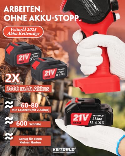 Veitorld Akku-Kettensäge mit Teleskopstange für Astschnitt – Bild 3