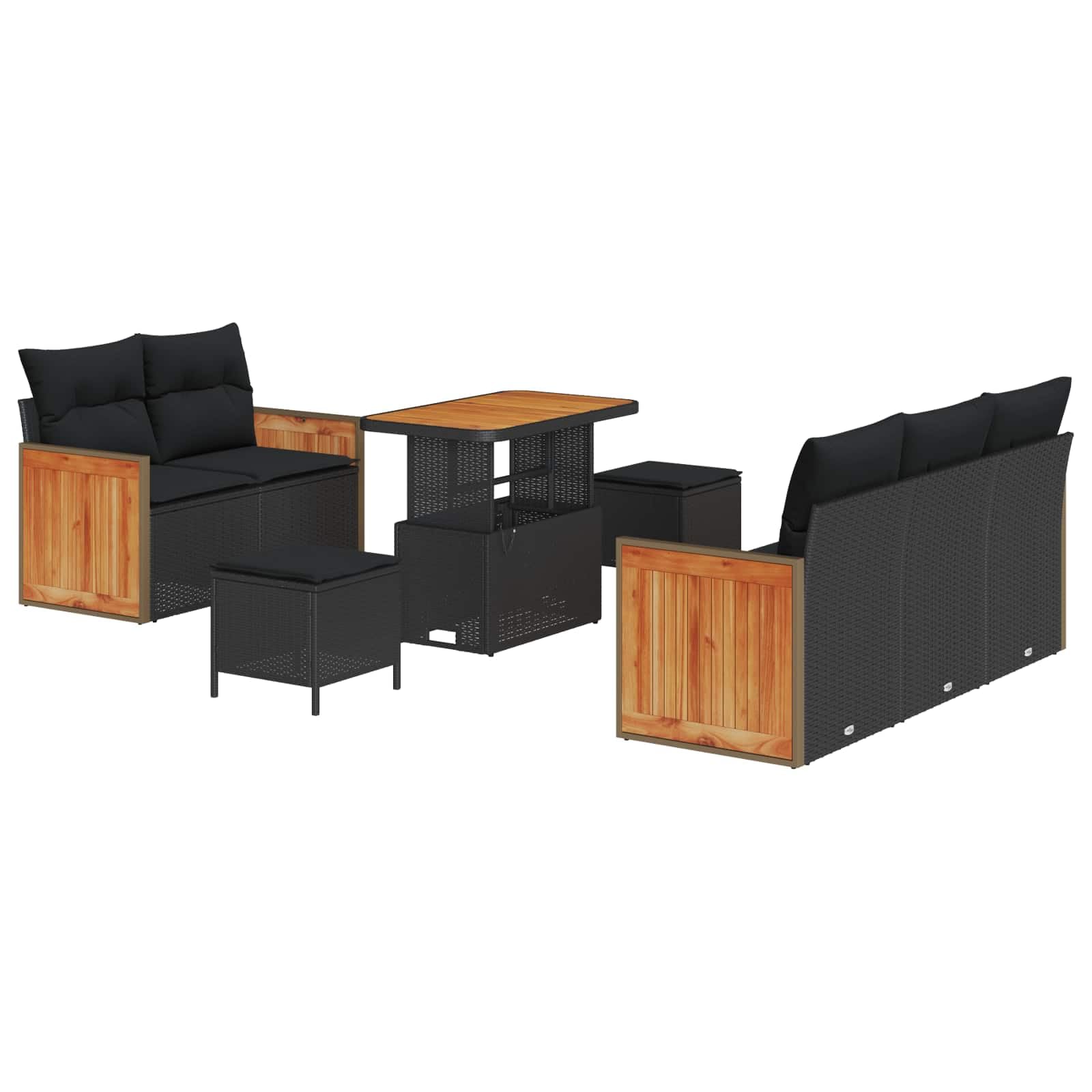 HaoChrymec Conjunto sofá jardín, poliratán Negro, 8 plazas, 8 Piezas