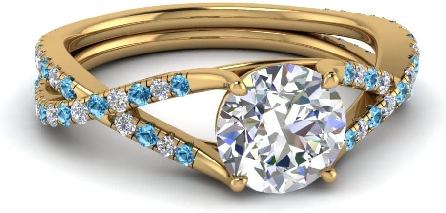 Choose Your Gemstone 4 Prong Split Twisted Diamond CZ Ring Yellow Gold Plated Round Shape Split Shank Engagement Ring Minimal Modern Design Birthday Gift Wedding Gift US Size 4 to 12
