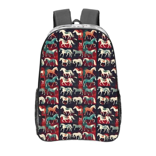 Sac à dos transparent chevaux grand format pour étudiant et travail léger