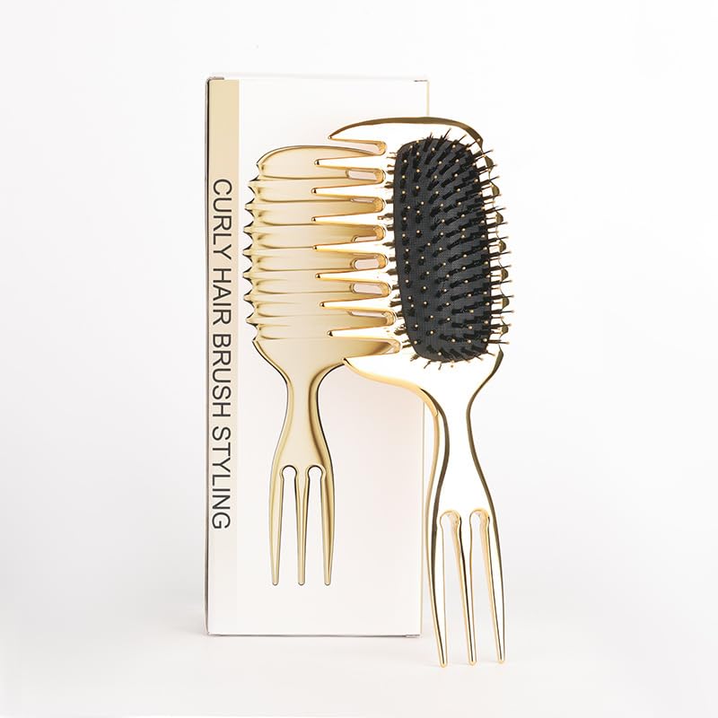 Brosse à cheveux bouclés démêlante pour femme avec coussin et peigne dents larges