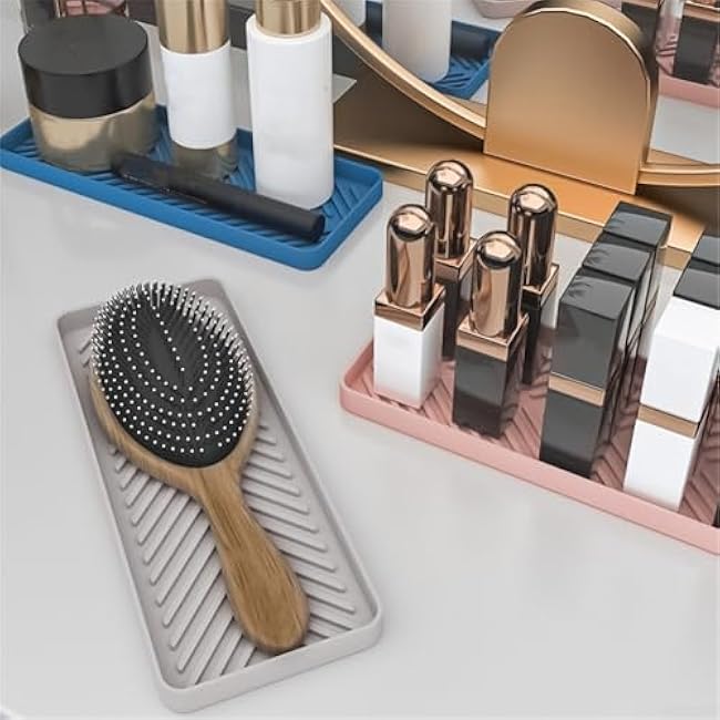 Silicone Sponge Holder Sink Organizer Tray 23x9cm for Kitchen and Bathroom, Food-Grade Flexible Counter Caddy with Raised Lines for Fast Drying, Dishwasher Safe Drip Catcher (Gray)