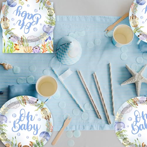 Funnio lucu 40pcs Under The Sea Baby Shower Decorations Sea Animal Theme Tableware Set Birthday Party Plates and Napkins Ocean Themed Party Decorations Supplies