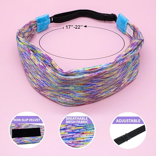 Image of FROG SAC Sport Headbands for Girls, Adjustable Non Slip Athletic Sports Hair Bands for Women, Stretch Elastic Workout Mesh Headband for Yoga Running Exercise Soccer (Rainbow /Black /Blue Tie Dye)