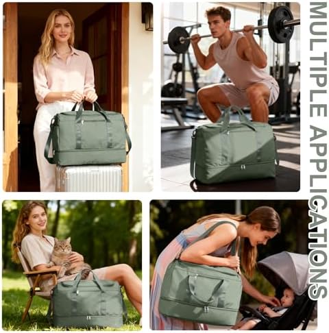Sport Travel Duffle Bag Gym Tote Bag for Women Weekender Carry on Bags for Airplane Ladies Beach Hospital Overnight Luggage Bag Lightweight Waterproof with Wet Pocket C2- Green — view 7