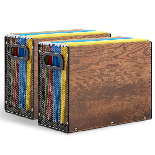 Wooden Hanging File Organizer Box (2 Pack)