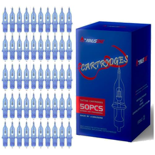 50PCS Mixed Tattoo Needles Standard #1203RL+05RL+07RL+07RM+09RM, 10Pcs of Each Round Liner and Round Magnum Disposable Replacement Tattoo Cartridges Needles Mixed Sizes