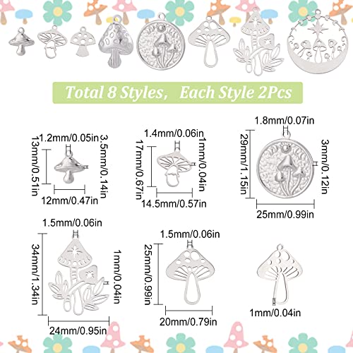 SUNNYCLUE 1 Box 16Pcs Mushroom Charms Stainless Steel Mushrooms Charms Tarot Style Double Sided Hollow Charm Flat Round Coin Metal Charms for jewellery Making Charm Earring DIY Craft Art Supplies - Image 2