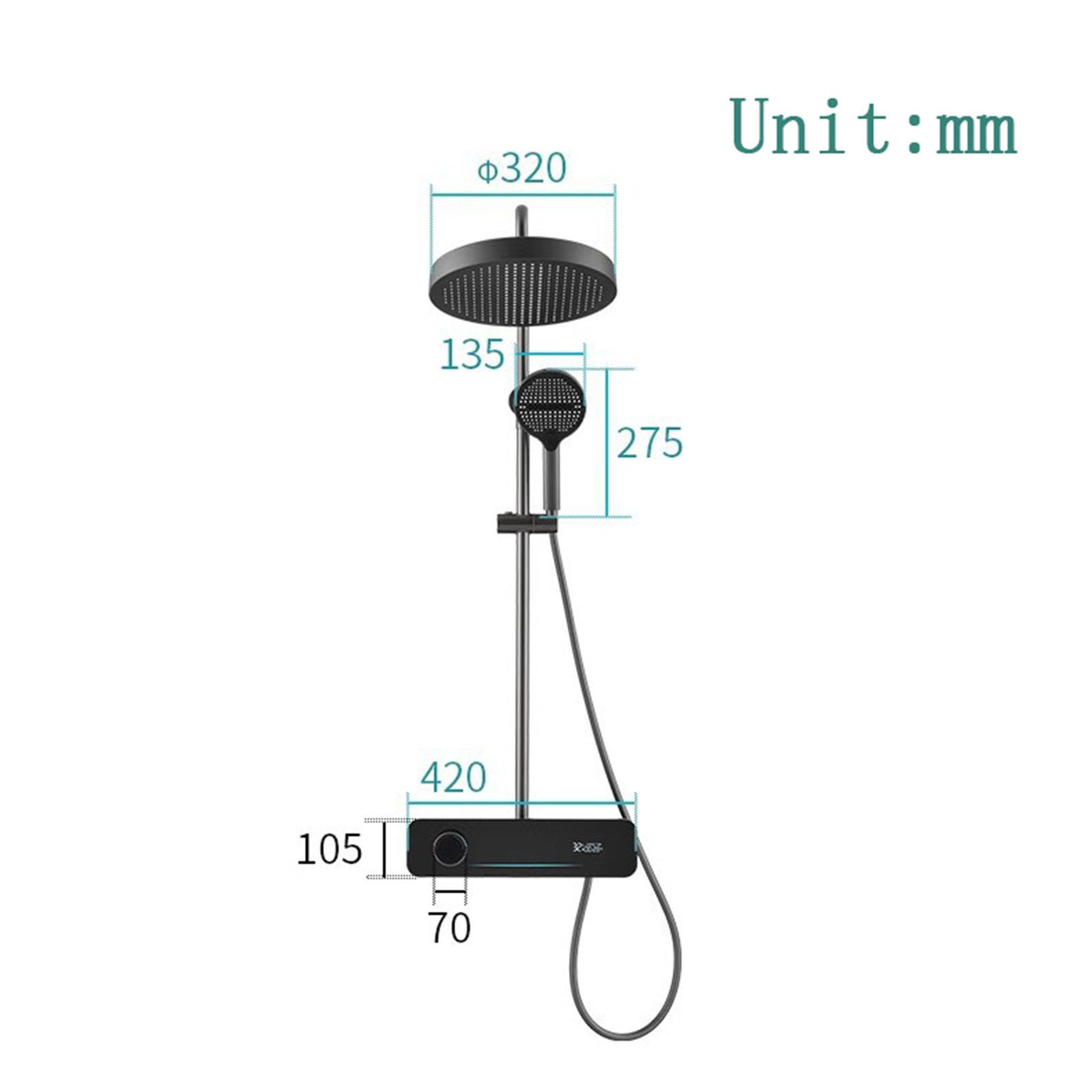 Colonna Doccia Pianoforte Altezza Regolabile Grigio Canna di Fucile | Kit Doccia a Muro con Soffione Doccia Rotondo Regolabile e Cascata e Doccetta
