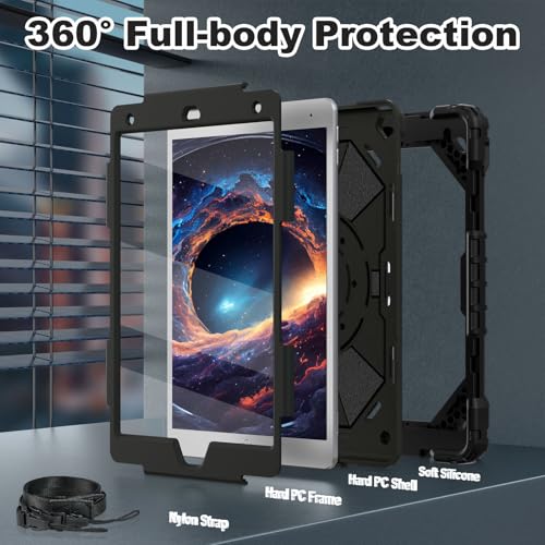 Image of WESOROL Case for iPad 9th /8th /7th Generation 10.2 Inch (2021 /2020 /2019),Full-Body Drop Protection 9th Generation iPad Case with Rotating Stand Screen Protector Pencil Holder Holde,Black