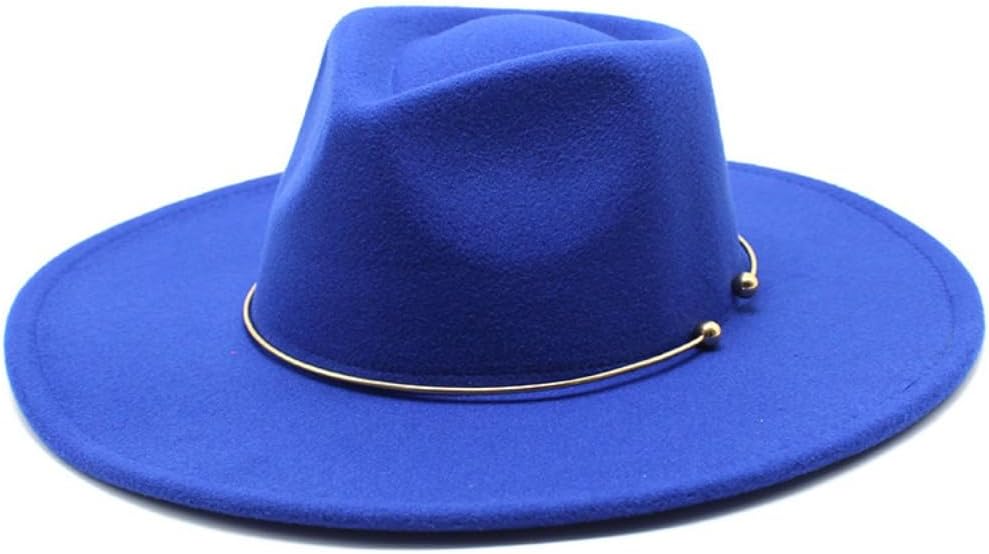 Wide Brim Wool Fedora Hat, Pink with Gold Chain Band