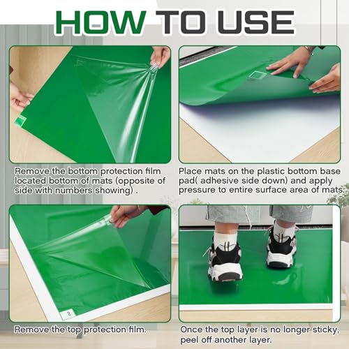 Image of Nuanchu Adhesive Mat Pad Include 1 Sticky Non Slip Base Pad 2 Tacky Dust Mats Construction of 30 Sheets (60 Sheets Total) for Clean Room Science Lab Matting Laboratory Hospital (Green,24x36 Inches)