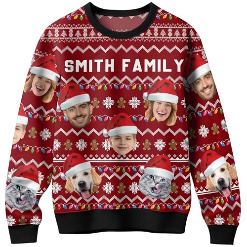 Custom Ugly Christmas Sweater for Men Women Personalized Face Sweatshirt Funny Pullover Xmas Party Holiday Shirt
