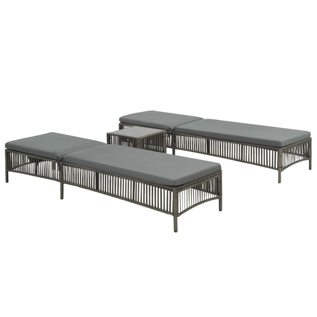 Juego de 2 bañeras de sol con mesa, tumbona tumbona de jardín, 2 unidades con mesa de resina trenzada gris