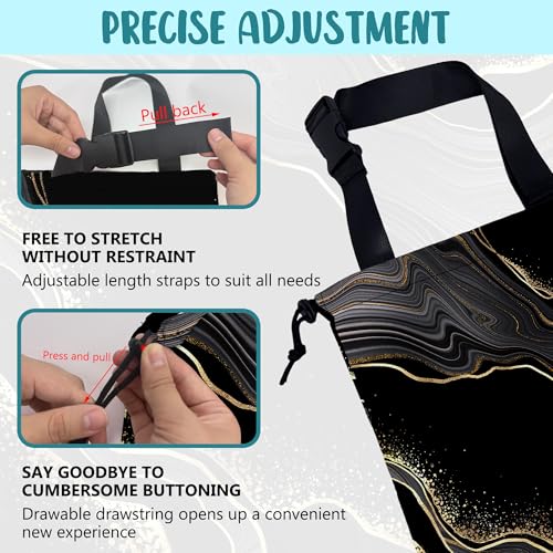 Image of Car Garbage Bag Abstract Marble Golden Veins Drawstring Car Trash Bag Hanging for Back Seat with Adjustable Buckle Canvas Vehicle Trash Can Easy-to-Install