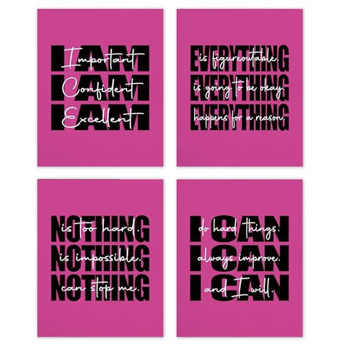 Juego de 4 pósteres artísticos y motivacionales en color rosa para sala de estar