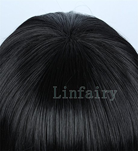Linfairy Perruque de Cosplay Noire Courte et Lisse Unisexe Perruque de Costume Halloween Pour Femmes – vue 5