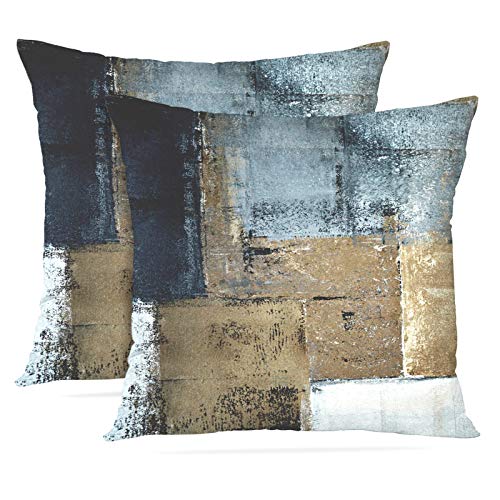 Britimes Throw Pillow Covers Modern Home Art Decor, 18 x 18 Inches Set of 2 Pillow Cases Decorative, Abstract Oil Painting Pillowcases for Bedroom, Living Room, Cushion Couch Sofa, Brown Blue