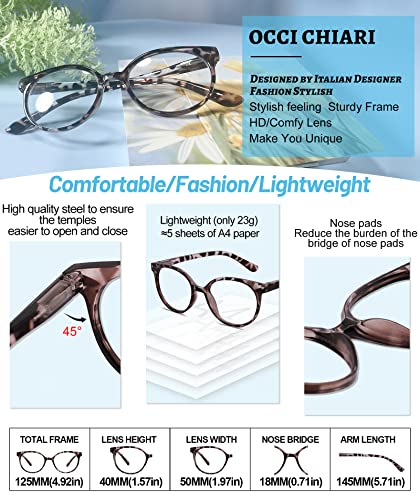 Image of OCCI CHIARI Photochromic Bifocal Reading Glasses Womens Round Blue Light Blocking Readers 1.0 1.5 2.0 2.5 3.0 3.5 4.0 (Tortoise +100)