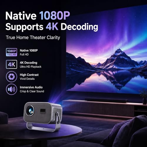 جهاز عرض ذكي صغير 1080P 4K من دوفين، واي فاي 6 وبلوتوث 5.4، تركيز تلقائي 12000 ANSI وتجنب العوائق، جهاز عرض خارجي محمول لايفون/اندرويد/تلفزيون/HD، بلوتوث صغير جاهز روكو