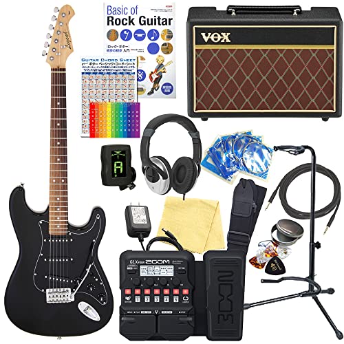 エレキギター 初心者セット ストラトキャスタータイプ VOXアンプ付18点セット Legend LST-Z BBK 【ZOOM G1XFour マルチエフェクター付】