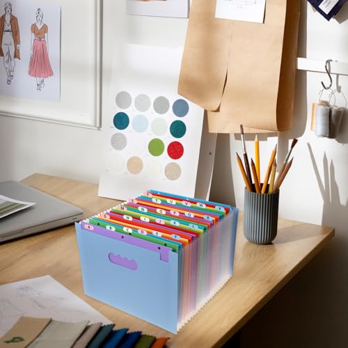 WLLHYF Organizador de arquivos dobrável com 25 bolsos, pastas de arquivo expansíveis, abas coloridas