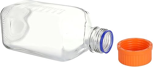 Miniatura 6 de Moonetto 4 botellas de almacenamiento de vidrio graduado cuadrado de laboratorio de 33.8 fl oz con tapa naranja de polipropileno GL45