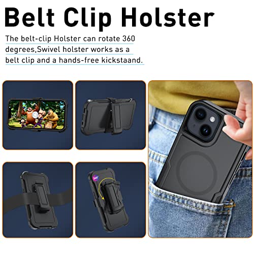 Muitq I13/14 6.1 5-In-1 Magnetic Designed For Iphone 14 Case For Iphone 13 Case,Heavy Duty Case Belt Clip Holster,With Tempered Glass Screen Protecto(2 Pcs),Phone Case thumb #4