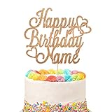 Personalized Happy Birthday Cake Topper | Customized Name Cake Decoration | Double Sided Glitter Card | Rose Gold