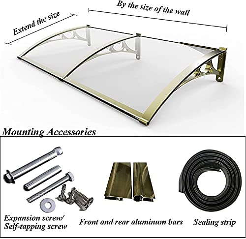 Front Back Door Porch Canopy Patio Cover Door Window Awning Canopy Rain Snow Protection Arched Awning Aluminum Alloy(Color:clear;Size:120X300Cm) #TOP5