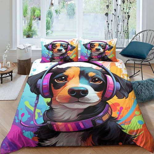 Parure de lit chien art 3D en microfibre résistante super king