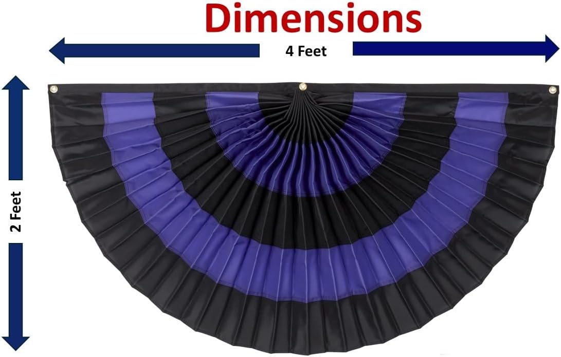 Black Bunting Mourning Funeral Decorations. Indoor/Outdoor 5 Stripe Black & Purple Memorial Flag Bunting. 2’ x 4’ Nylon Pleated Fan Flag. Made in America by Old Glory Bunting
