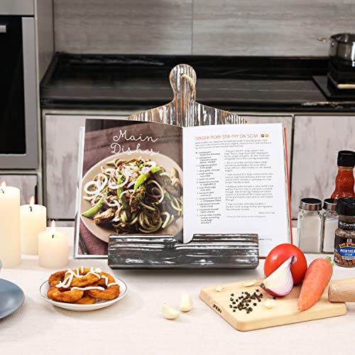 Mygift Farmhouse Torched Wood Cookbook Stand - Rustic Wooden Ipad Tablet Recipe Binder Reading Book Holder With Kickstand #TOP1