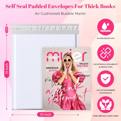 Image of METRONIC Bubble Mailers 10x13 inch Padded Envelopes White 40 Pack Waterproof | Poly Shipping Bags for Clothing,Self Seal Cushioning,Mailing Pouches for Shipping Books,Jewelry,Makeup Supplies,#000
