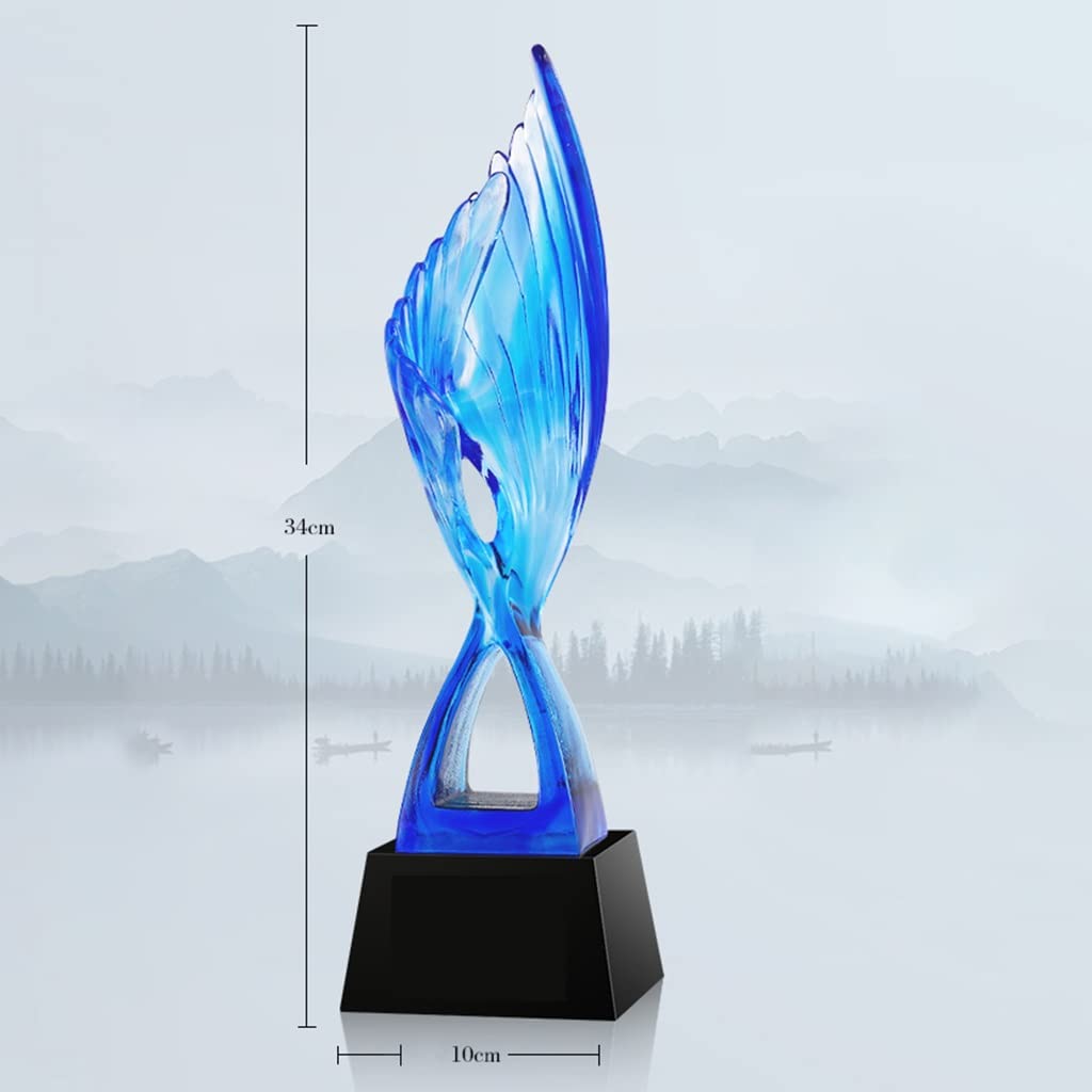 Trofeo De Cristal De Cristal Azul Trofeo De Campeón De Competición Creativa Trofeo del Premio De La Empresa Escolar Paquete De Regalo