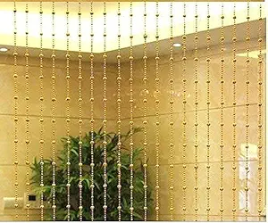 Pindia 7Ft Fancy Round Sparkling Plastic Strings Bead Hanging Curtain Golden Door Window String Beads Thread Sheer Rod Room Hanging - Golden - 7 X 3.5 FT