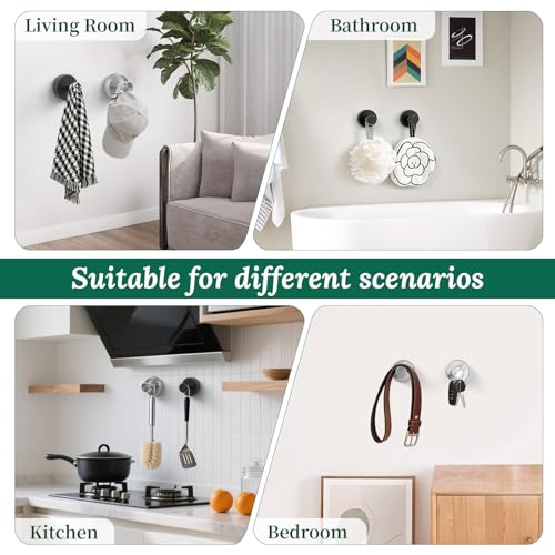 Image of Suction Cup Hooks for Shower, No Drill Removable Bathroom Hooks for Loofahs | Shower Hooks for Inside Shower, Heavy Duty Shower Suction Hooks for Bathroom Window, Door, and Wall, 2 Pack, Silver