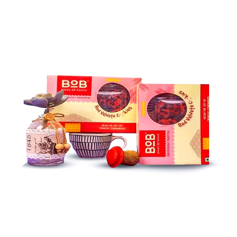 Binge on Baked Red Velvet Cookies | Rich In Taste And Nutrition | Healthy Snacks For Kids And Adults | Made With Organic Flour Cookies | Red Velvet Cookies (Pack of 2)