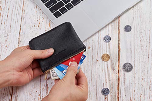 Image of Chelmon Leather Coin Purse Pouch Change Purse With Zipper For Men Women (CH Black)