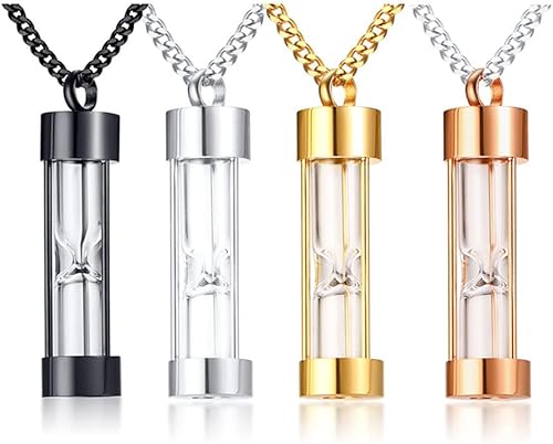 LiFashion Collares de urna de reloj de arena personalizados, botella de urna de cremación grabada con nombre, colgante de ceniza, joyería